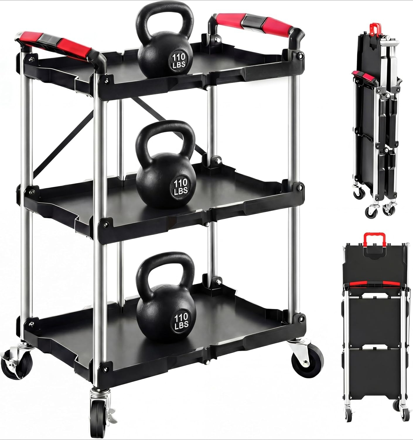 Tools For Garage Workshop - Wózek warsztatowy składany z 3 półkami,